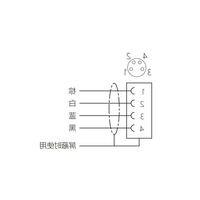 M8 4Pin、母头直型、单端预铸电缆、防焊渣PUR材质、橙色护套、63T041-XXX